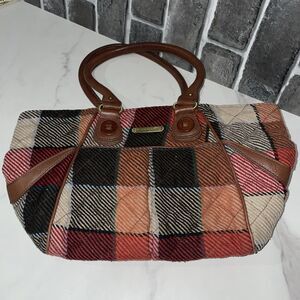 Vera Bradley Purse Wool Plaid Double Handle Shoulder Bag Leather Trimmed Tote